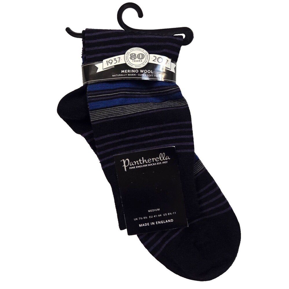 Pantherella Merino Wool Men's Socks Medium Soft Blue Black Grey Made in England